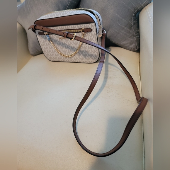 Michael Kors Cream and Brown Monogram Crossbody Bag - Picture 4 of 6
